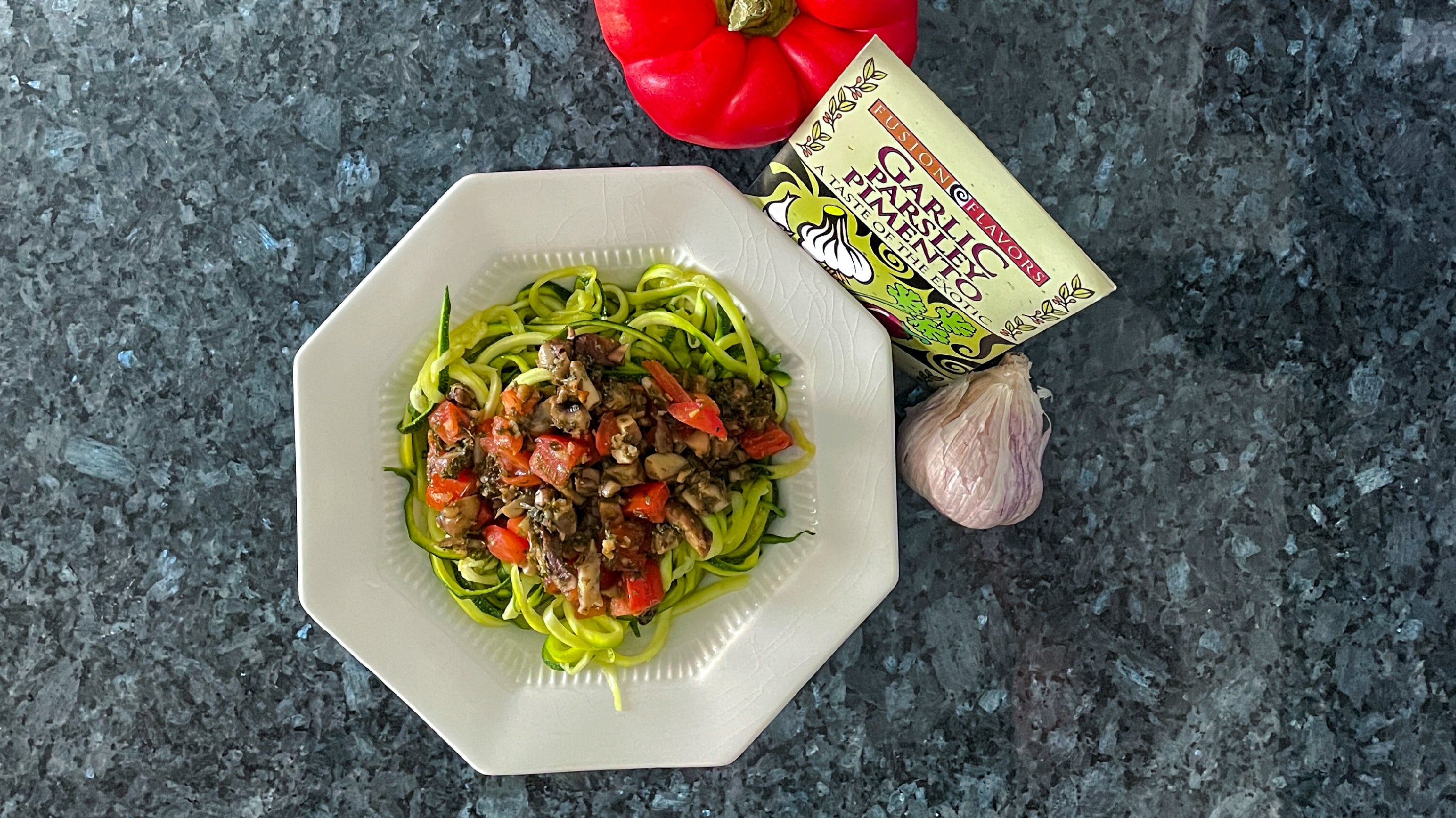 Garlic Parsley Pimento Fettuccini with Zoodles