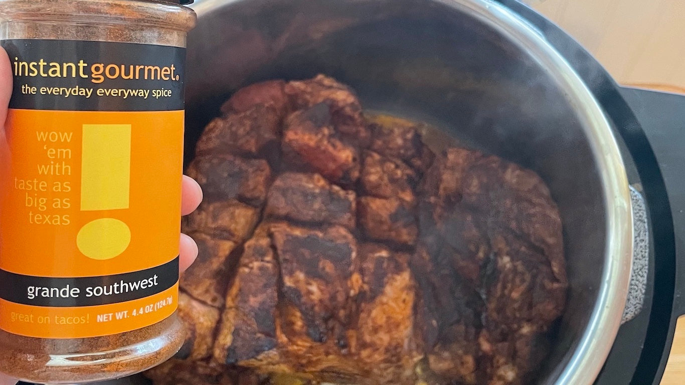 Image of meat in an instant pot with Grande Southwest seasoning blend by Instant Gourmet