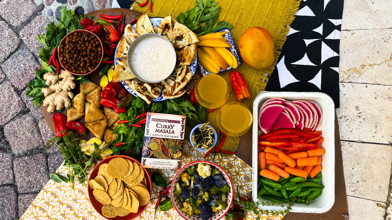 Curry Masala Dip on Charcuterie Board